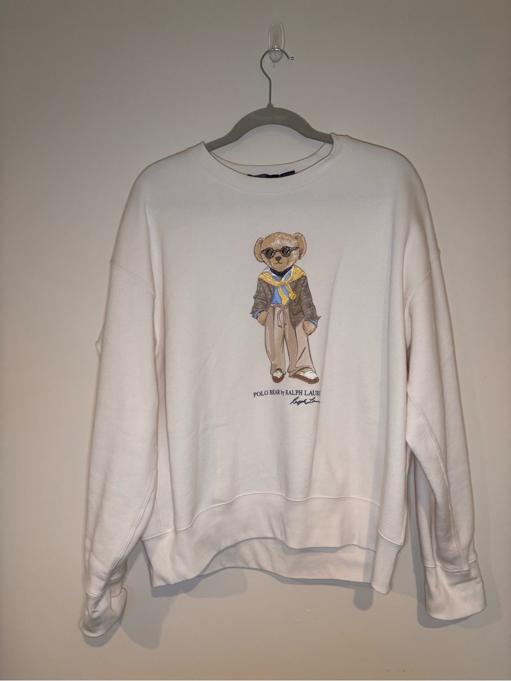 Ralph Lauren Cotton Crewneck Sweatshirt with Iconic Polo Bear with Sunglasses